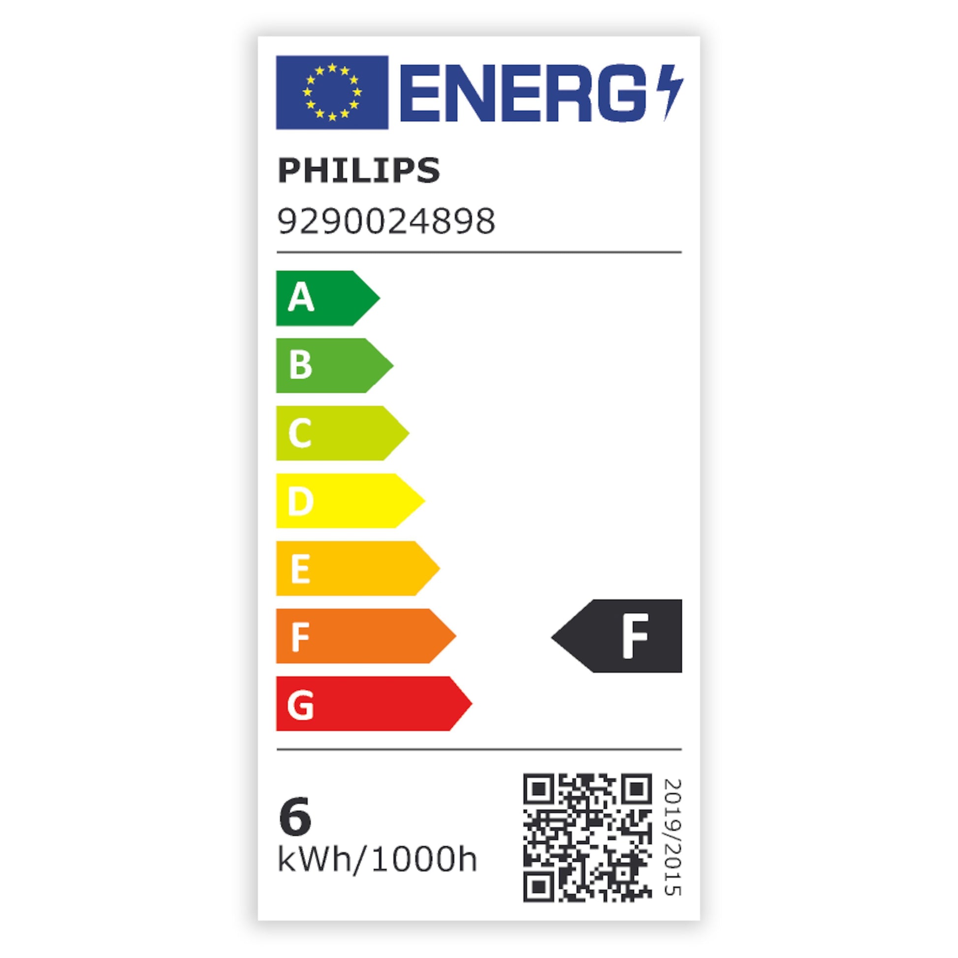 Philips Hue white ambience E27 Smart LED-pære 2-pak energimærke, klasse F, 800 lm, A-G skala, 6 kWh/1000h, QR-kode, EU-flag.