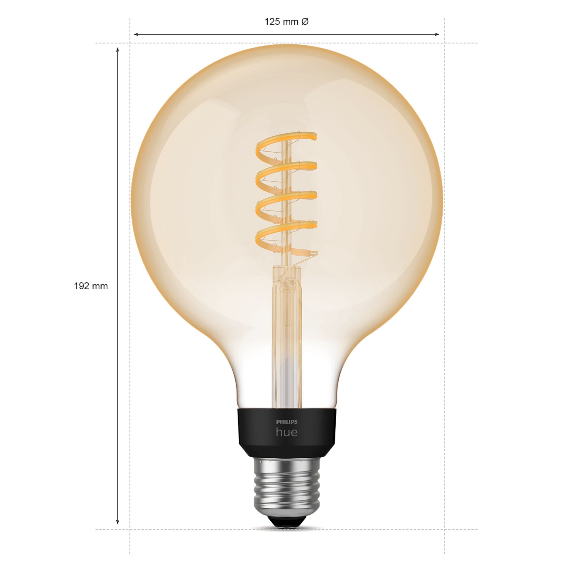Philips Hue Filament G125 E27 smart LED-pære 550 lm spiral filament synlig Ø125 mm H192 mm.