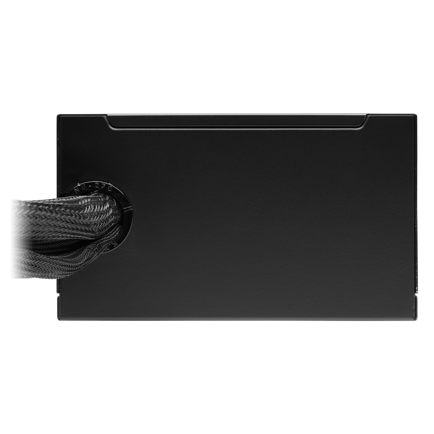 Corsair CX650 650W Bronze strømforsyning i sort med glat top, indhak ved overkant og sorte flettede kabler til venstre.