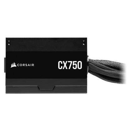 Corsair CX750 750W Bronze strømforsyning mat sort, sideview med sleevede kabler og 80 PLUS Bronze mærke.