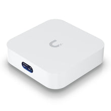 Ubiquiti UniFi Express Gateway og Accesspunkt, hvid, firkantet med afrundede hjørner, logo på top, blå/sort frontporte, Wifi 6.
