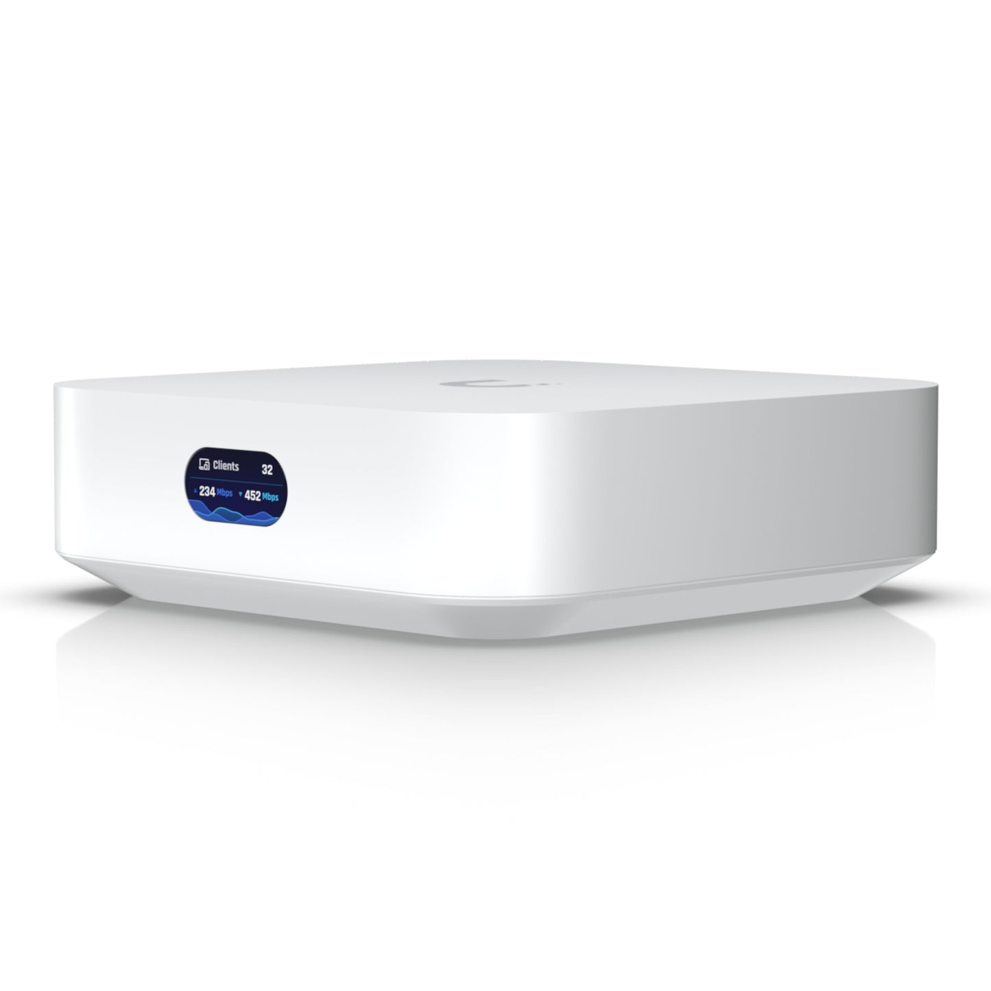 Ubiquiti UniFi Express Gateway og Accesspunkt, hvid med afrundede kanter og frontdisplay, WiFi 6.