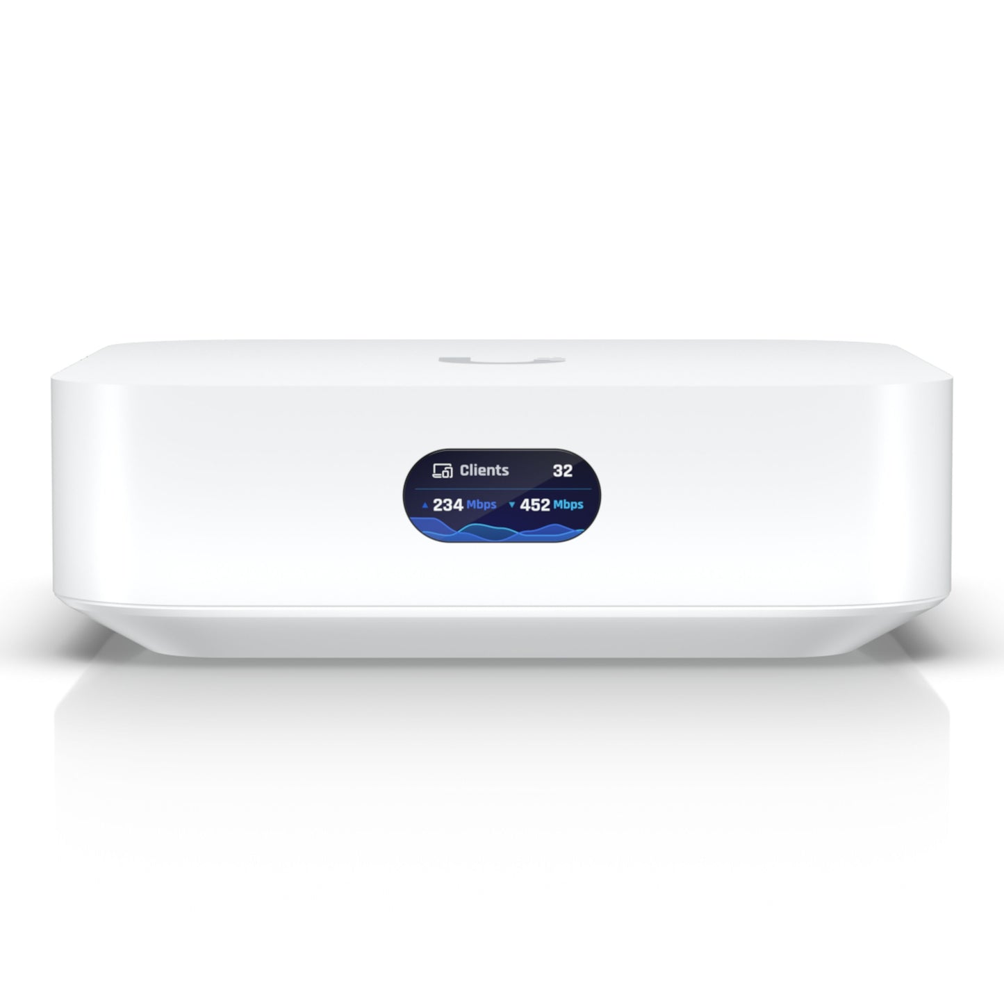 Ubiquiti UniFi Express Gateway og Accesspunkt hvid Wifi 6, digitalt display med 32 tilslutninger, 234/452 Mbps.
