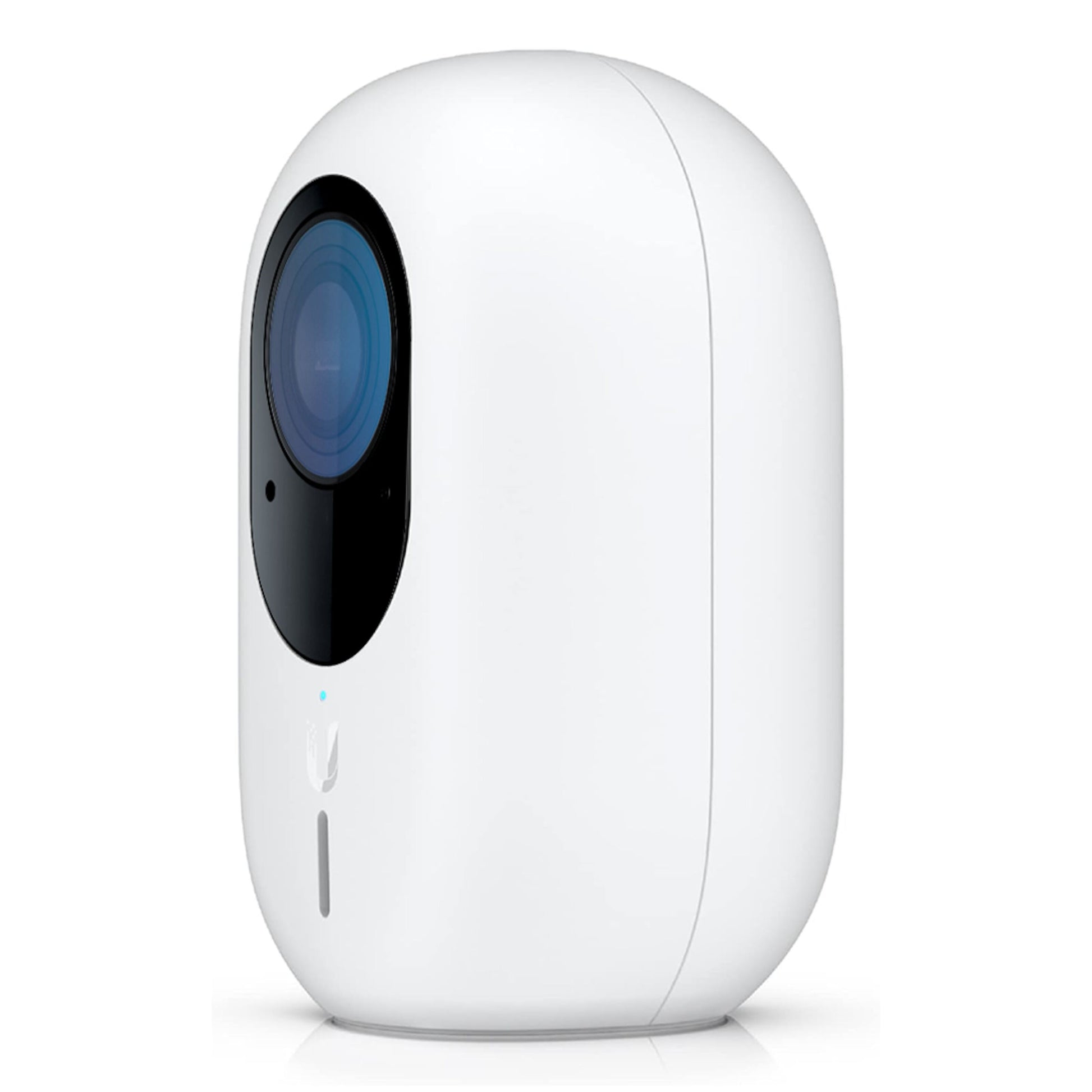 Ubiquiti G4 Instant overvågningskamera hvid oval, sort front, stor linse og indikatorlys.