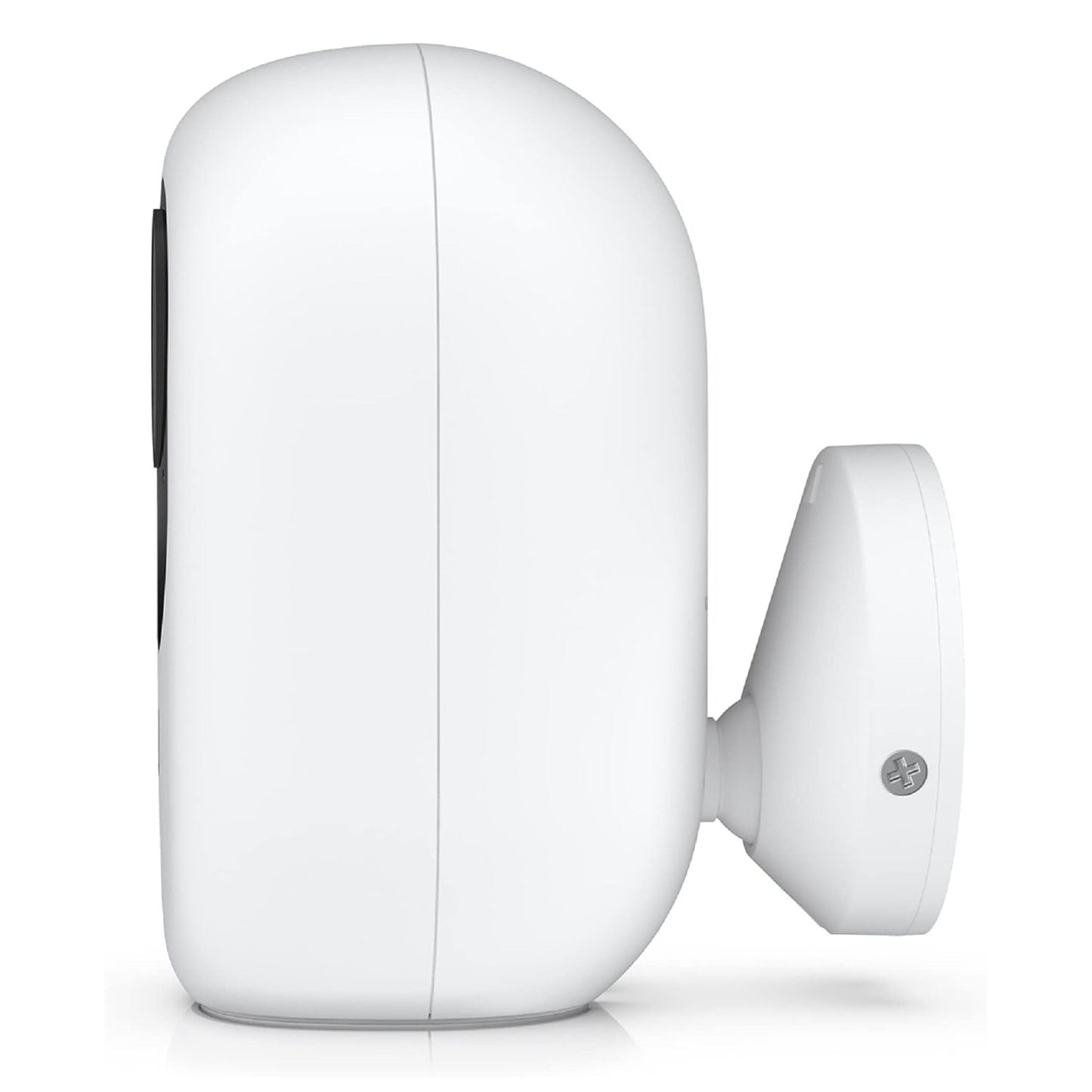 Ubiquiti G4 Instant Overvågningskamera hvid, rund, sideview, monteret på cirkulært vægbeslag med synlig skrue.