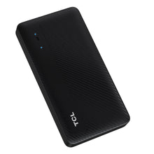 TCL sort powerbank med LED-indikatorer, struktureret overflade og TCL-logo, kompatibel med MW42V 4G-router.