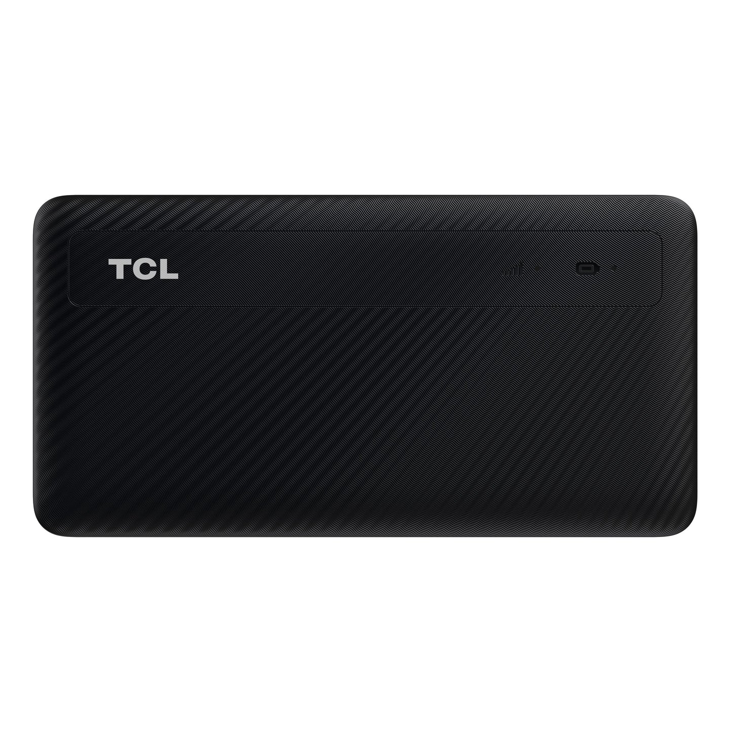 TCL Router MW42V sort, bærbar med tekstureret overflade, indikatorlys til højre, TCL-logo til venstre.