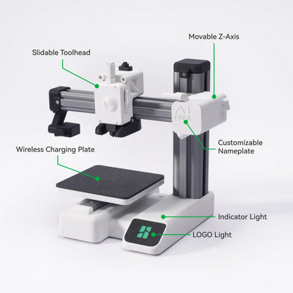 Bambu Lab 3D-kit desktop 3D-printer, forskydeligt værktøjshoved, bevægelig Z-akse, navneskilt, DIY opladerplade, indikatorlys.