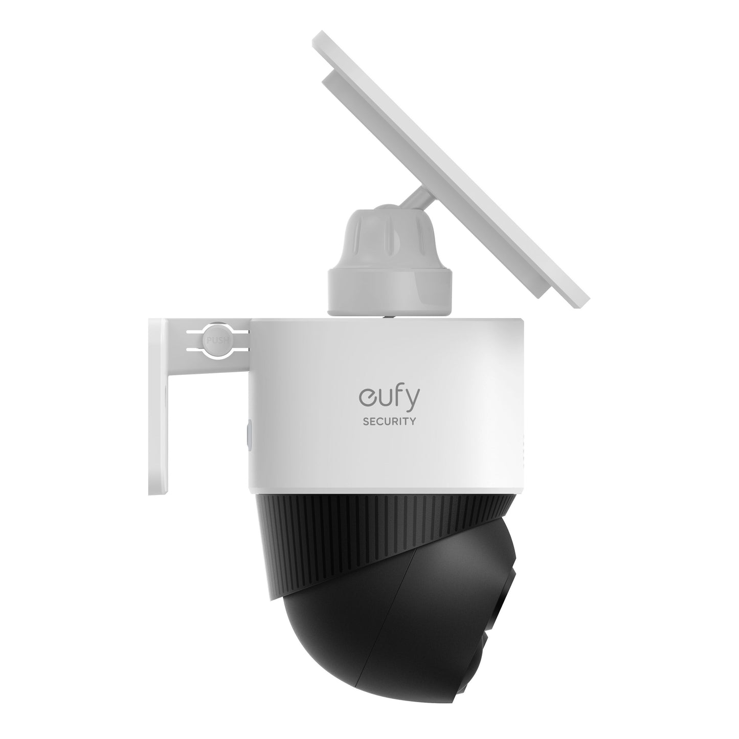 Eufy SoloCam S340 trådløs udendørs overvågningskamera med solpanel monteret på væg.