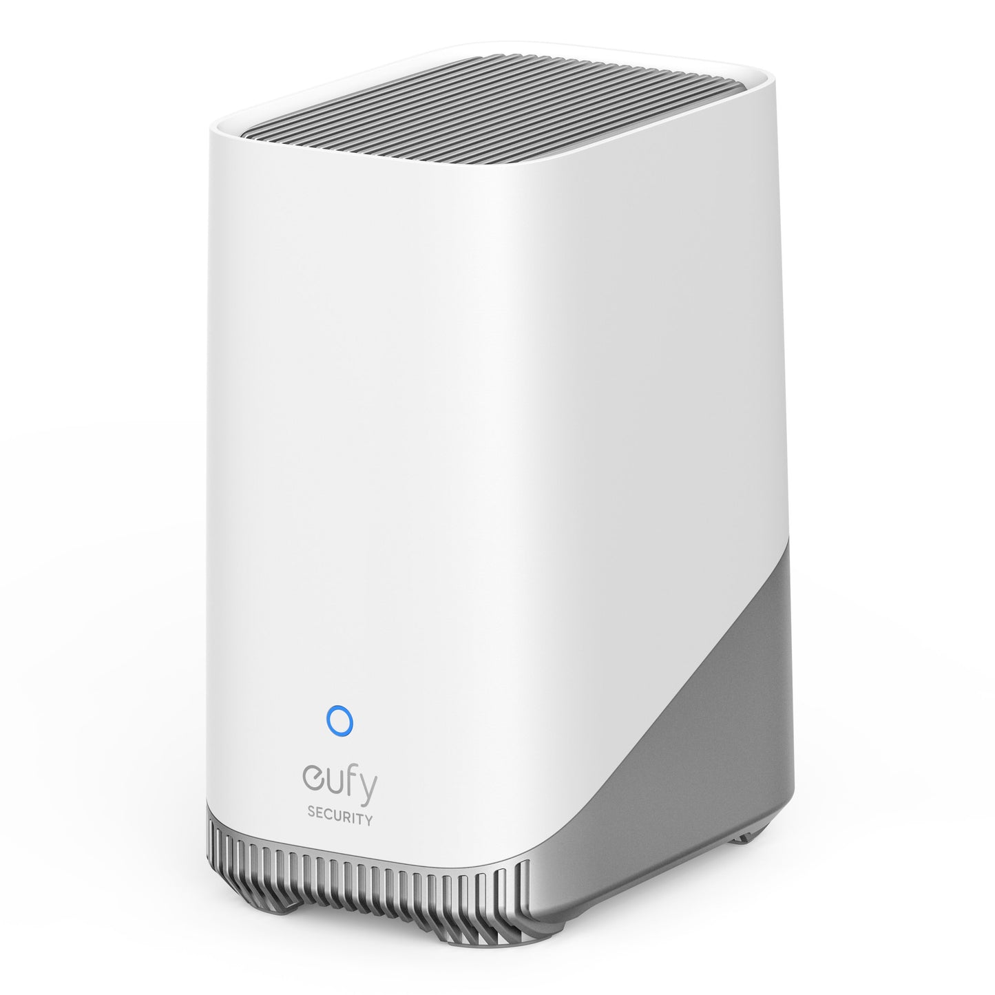 Eufy S380 HomeBase 3 16 GB hvid/grå, ventileret top, blå LED, eufy SECURITY-logo, lokal lagring.