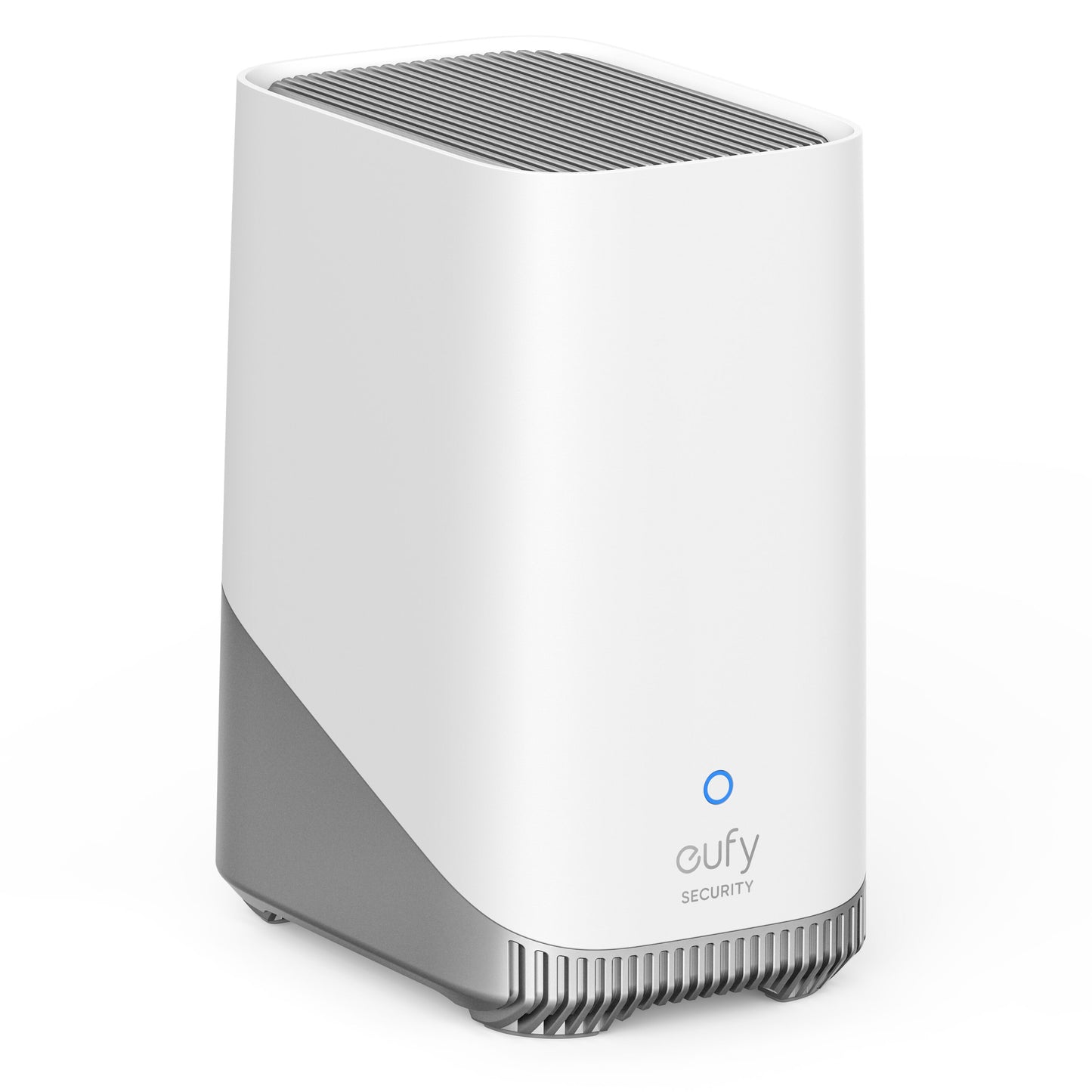 Eufy S380 HomeBase 3 16 GB hjemmesikkerhedssystem, hvid/grå, lokal lagerplads, ventileret top, blå frontlampe.