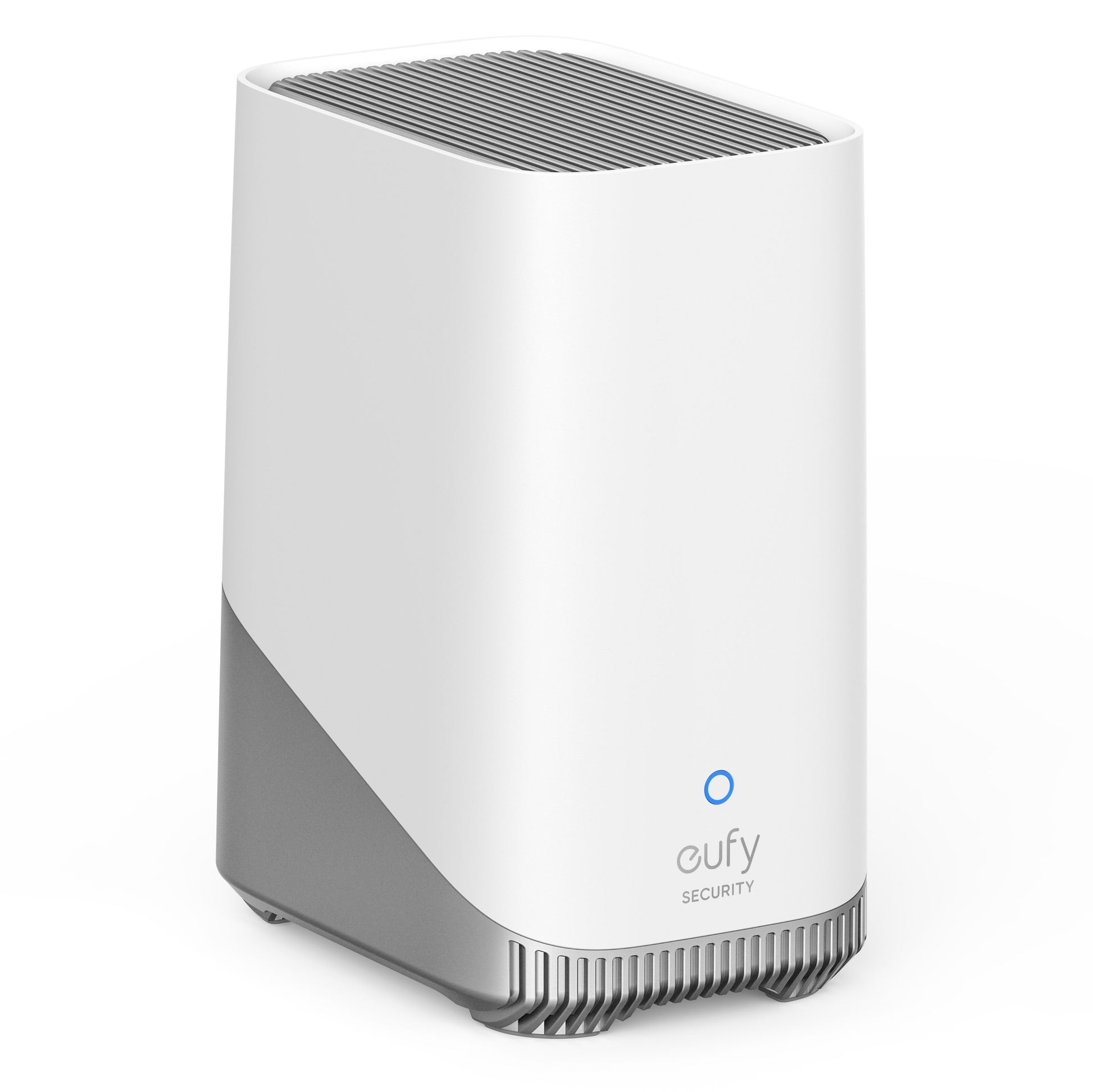 Eufy S380 HomeBase 3 16 GB hjemmesikkerhedssystem, hvid/grå, lokal lagerplads, ventileret top, blå frontlampe.