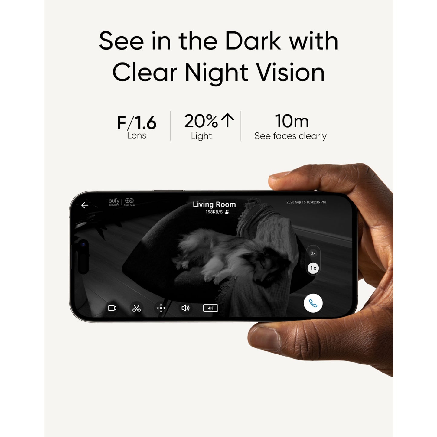Eufy Indendørs kamera S350 trådløst overvågningskamera natoptagelse via smartphone, F/1.6 linse, 10m ansigtsgenkendelse.