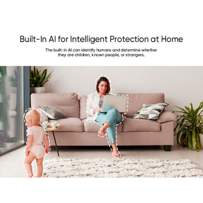 Eufy Indendørs kamera C220 Trådløs overvågningskamera 2K med AI-menneskeidentifikation og smart home-integration, set i brug.