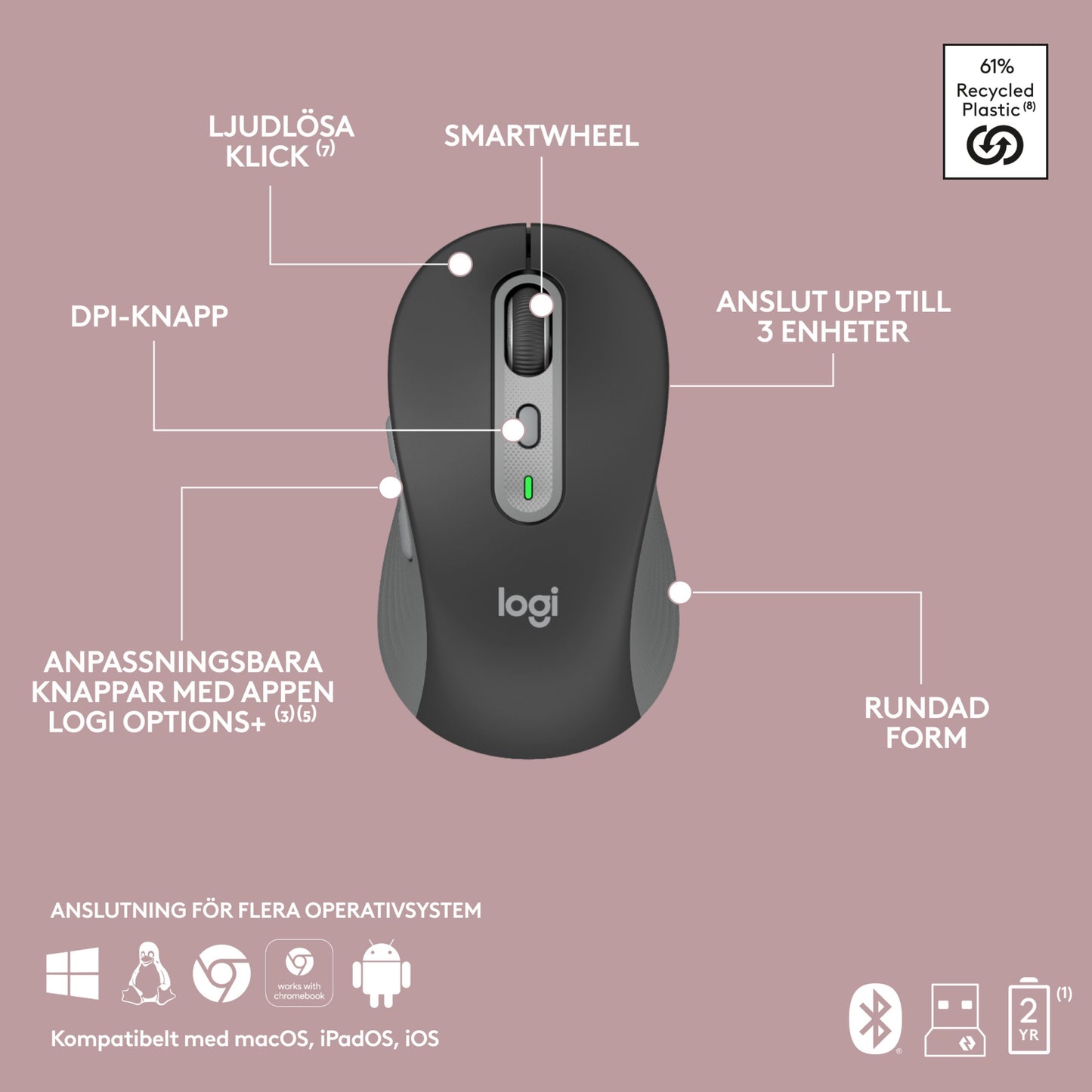Logitech MK950 Signature Slim trådløst tastatur og mus sort, ikoner til stille skrivning, SmartWheel, DPI og multi-enhed.
