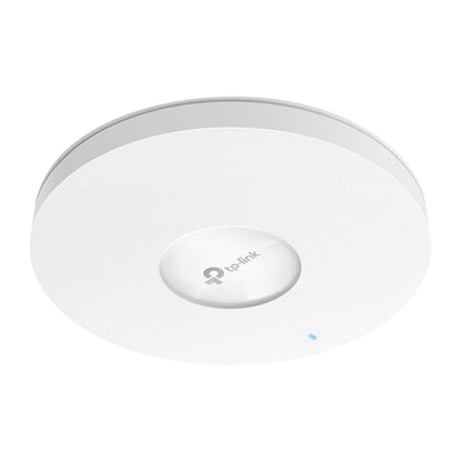 TP-Link Omada EAP772 Wifi 7 BE11000 hvidt rundt loft-adgangspunkt med centralt logo og blå indikatorlampe.