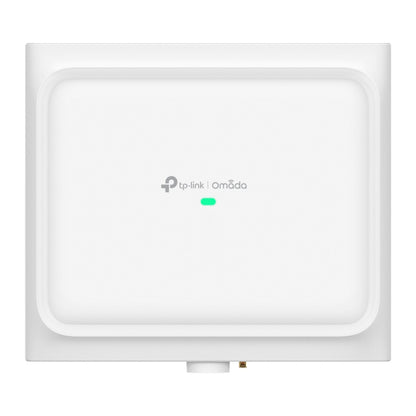 TP-Link Omada EAP772 hvid rektangulær WiFi 7 BE11000 udendørs adgangspunkt, TP-Link og Omada logo, grøn indikatorlys.