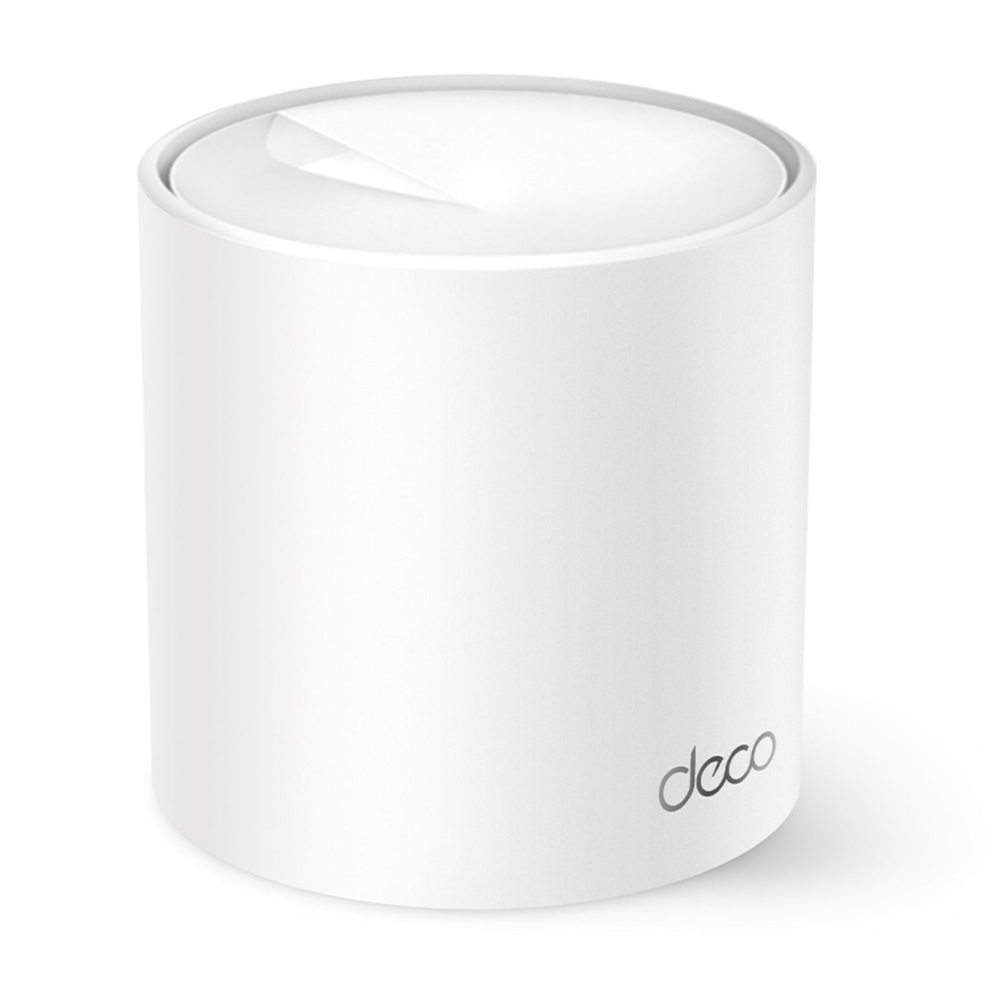 Deco X10 AX1500 WiFi 6 mesh router, hvid cylinder med let konkav top og Deco X10 logo nær basen, 1-pak.