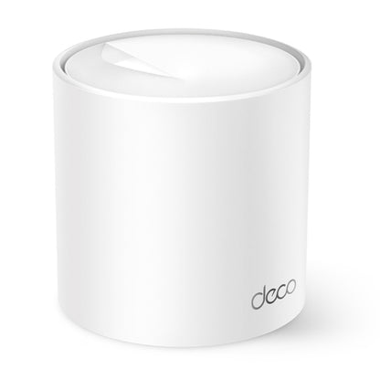 Deco X10 AX1500 WiFi 6 mesh router, hvid cylinder med let konkav top og Deco X10 logo nær basen, 1-pak.