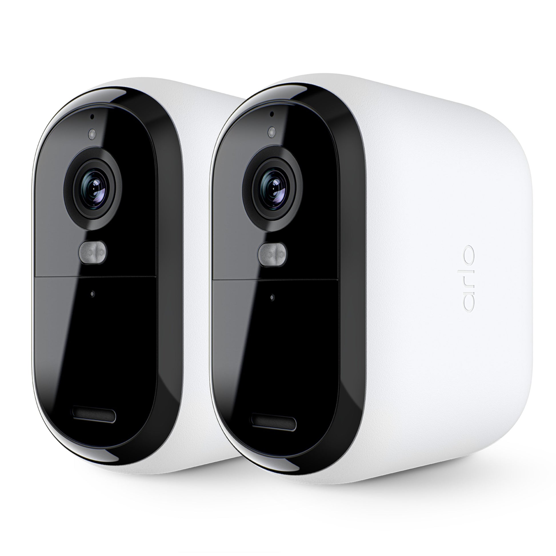 Arlo Essentiel HD XL overvågningskamera 2-pakke, hvid, trådløs, genopladeligt XL-batteri, centreret linse.