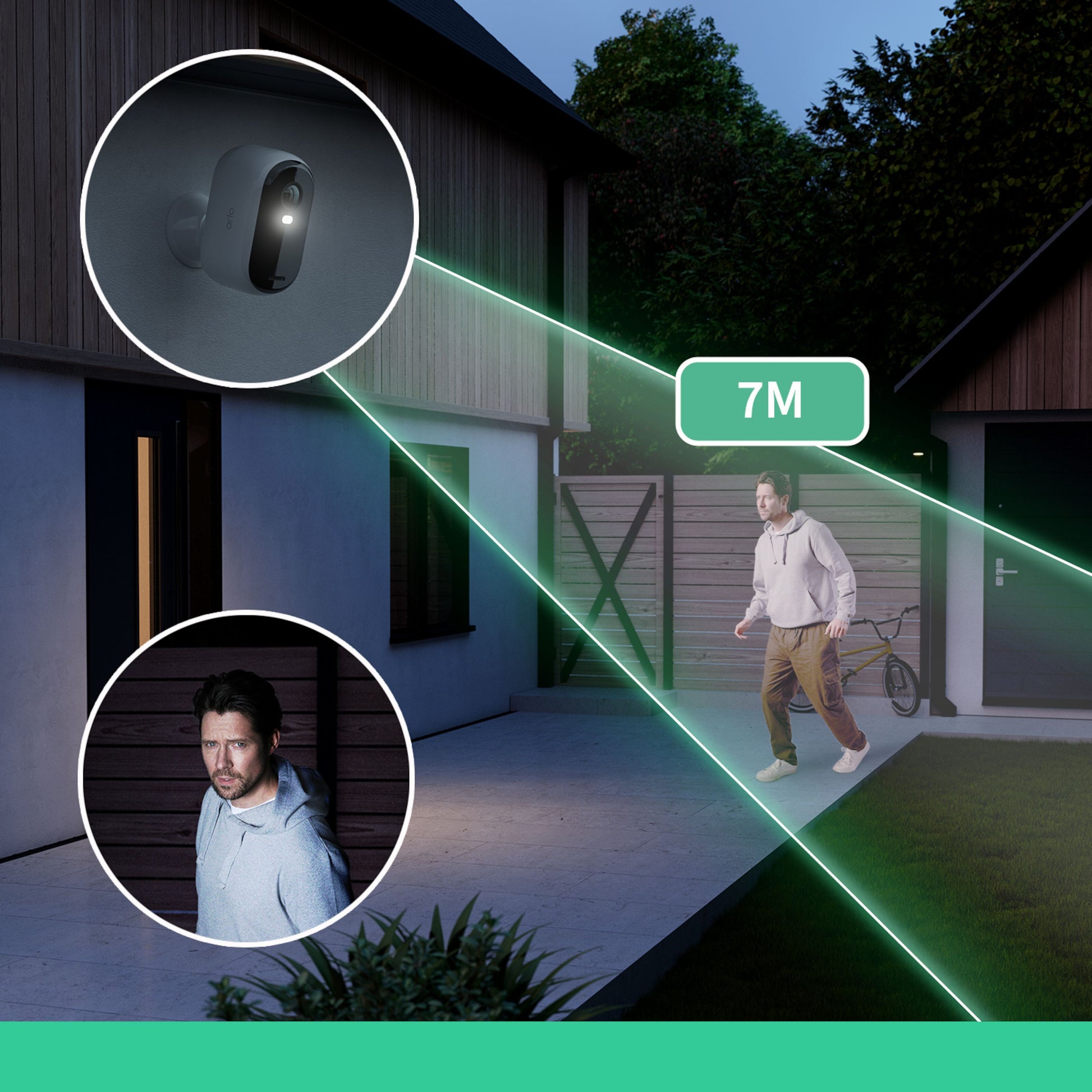 Arlo Essentiel HD XL Overvågningskamera 2-pakke, natdetektion af person op til 7 m, trådløst system monteret på væg.