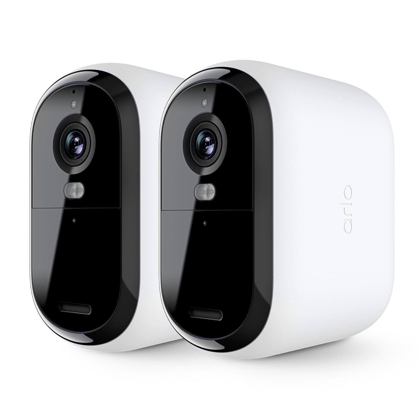 Arlo Essential 2K XL overvågningskameraer, hvid med sort front, linser og sensorer, 2-pak.