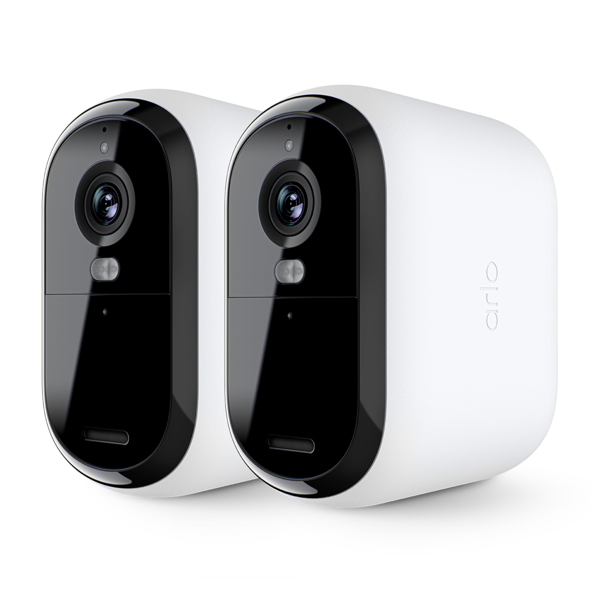 Arlo Essential 2K XL overvågningskameraer, hvid med sort front, linser og sensorer, 2-pak.