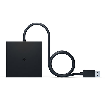 Sony PlayStation VR2 PC-adapter, sort firkantet med PlayStation-logo og USB-kabel til tilslutning af VR2-headset til PC.