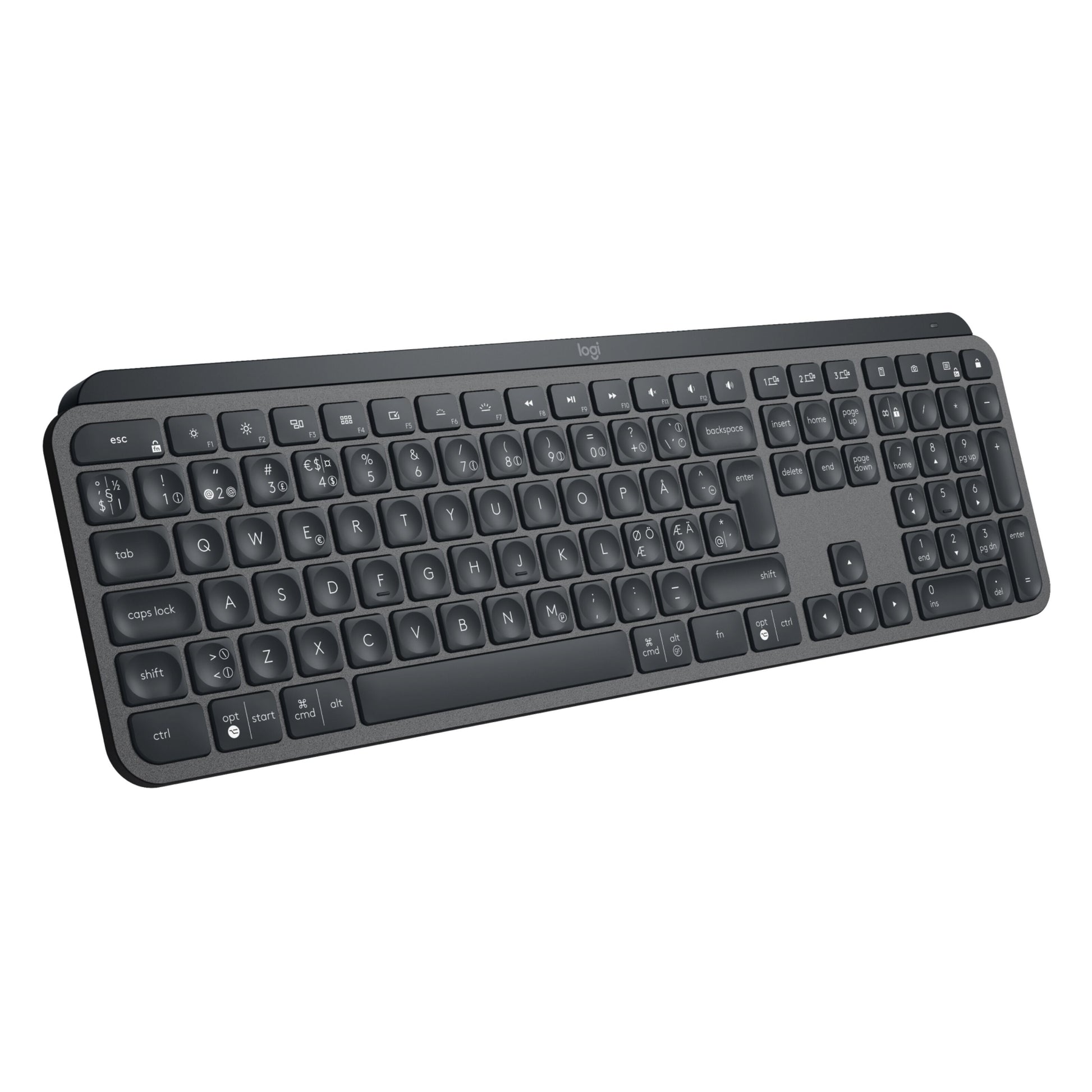Logitech MX Keys S trådløst tastatur grafit, sort, fuldt layout, numerisk tastatur, funktions- og baggrundsbelyste taster.
