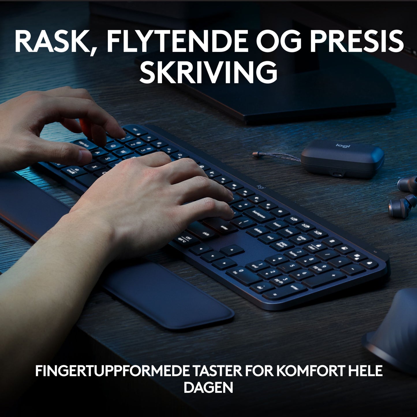 Logitech MX Keys S trådløst tastatur grafit med baggrundsbelyste taster og formede taster, norsk layout.