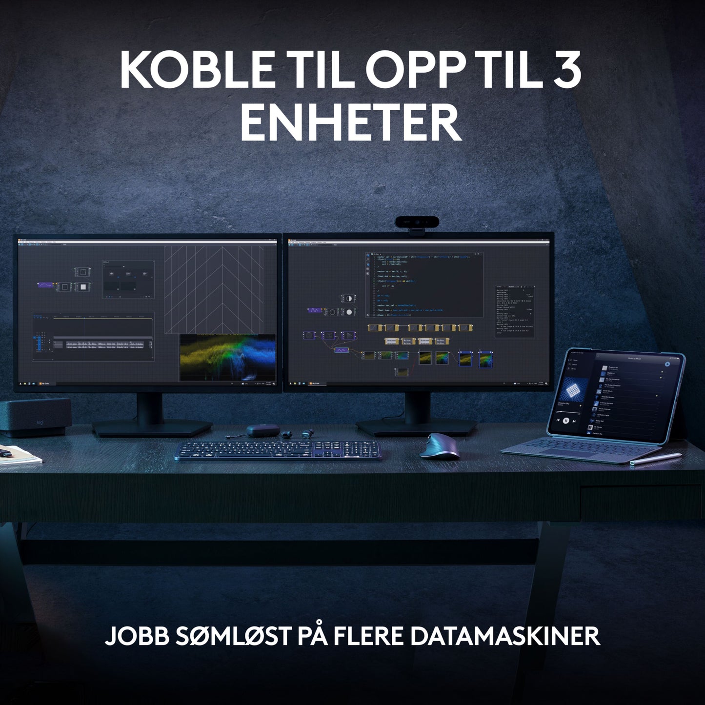 Logitech MX Keys S trådløst tastatur grafit med baggrundsbelyste taster, norsk layout, til 3 enheder.