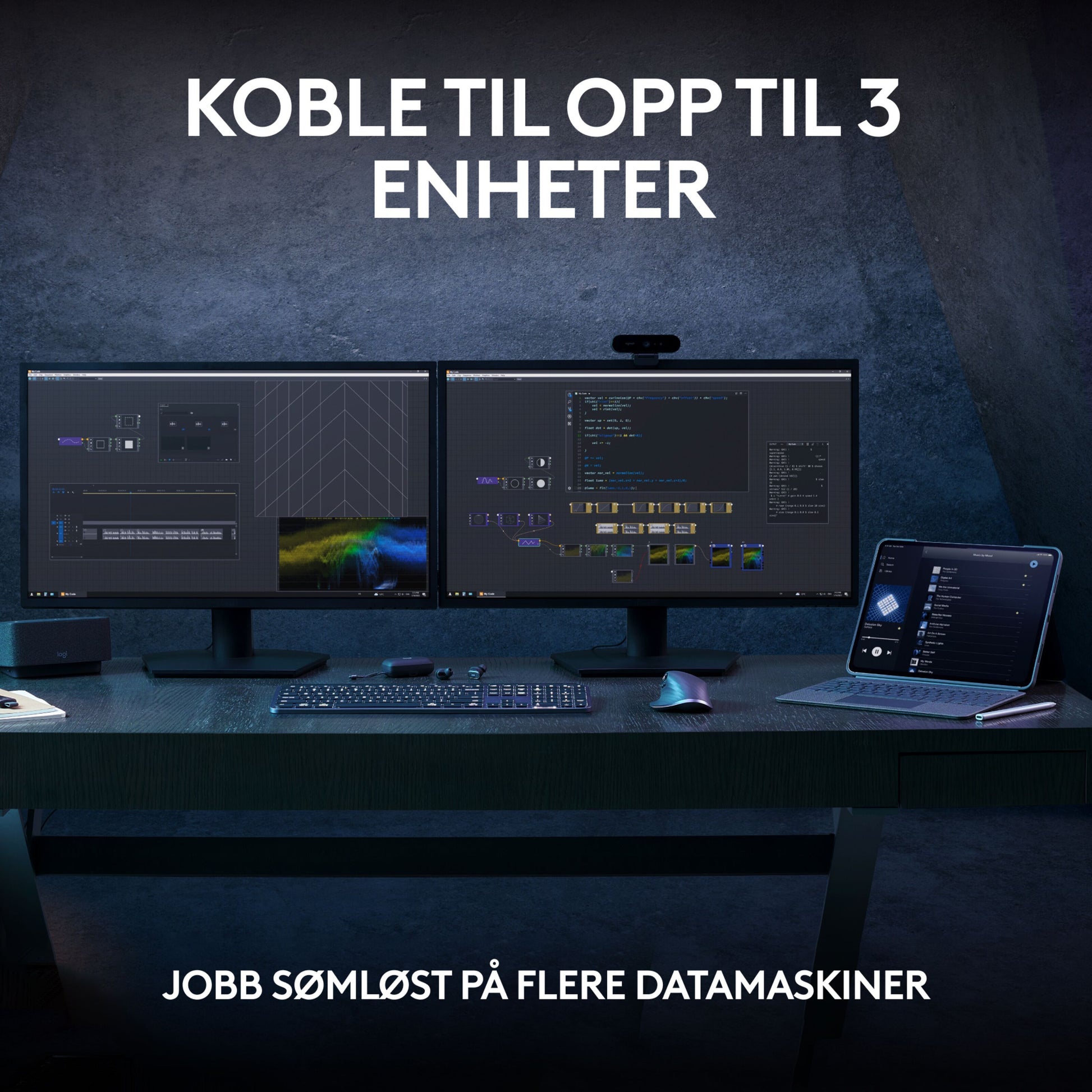 Logitech MX Keys S trådløst tastatur grafit med baggrundsbelyste taster, norsk layout, til 3 enheder.