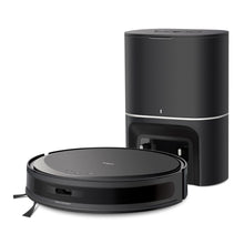 TP-Link Tapo RV20 Max Plus robotstøvsuger med moppefunktion og sort ladestation med sølvdetalje.