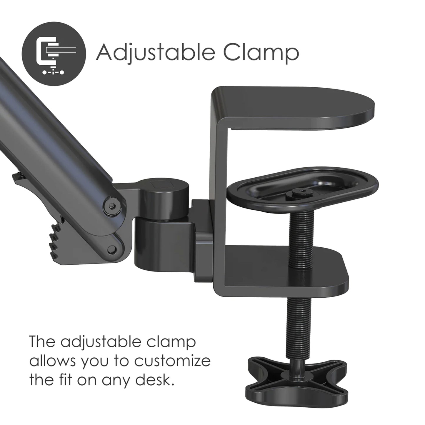 Desire2 MouseMate musestøtte sort justerbar bordklemme med skrue og ergonomisk armlæn.