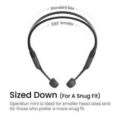 Shokz OpenRun Mini trådløse øretelefoner, sort, USB-C, benledningsteknologi, 0,83 mindre end standardmodel.