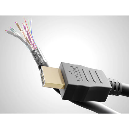HDMI-kabel High Speed 15 m, delvist afisoleret med synlige farvede ledninger og afskærmning, understøtter 4K/60Hz.