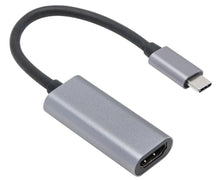 Plexgear USB-C til HDMI-adapter, kort sort kabel, sølvstik, tilslutter enhed til HDMI 4K-skærm.