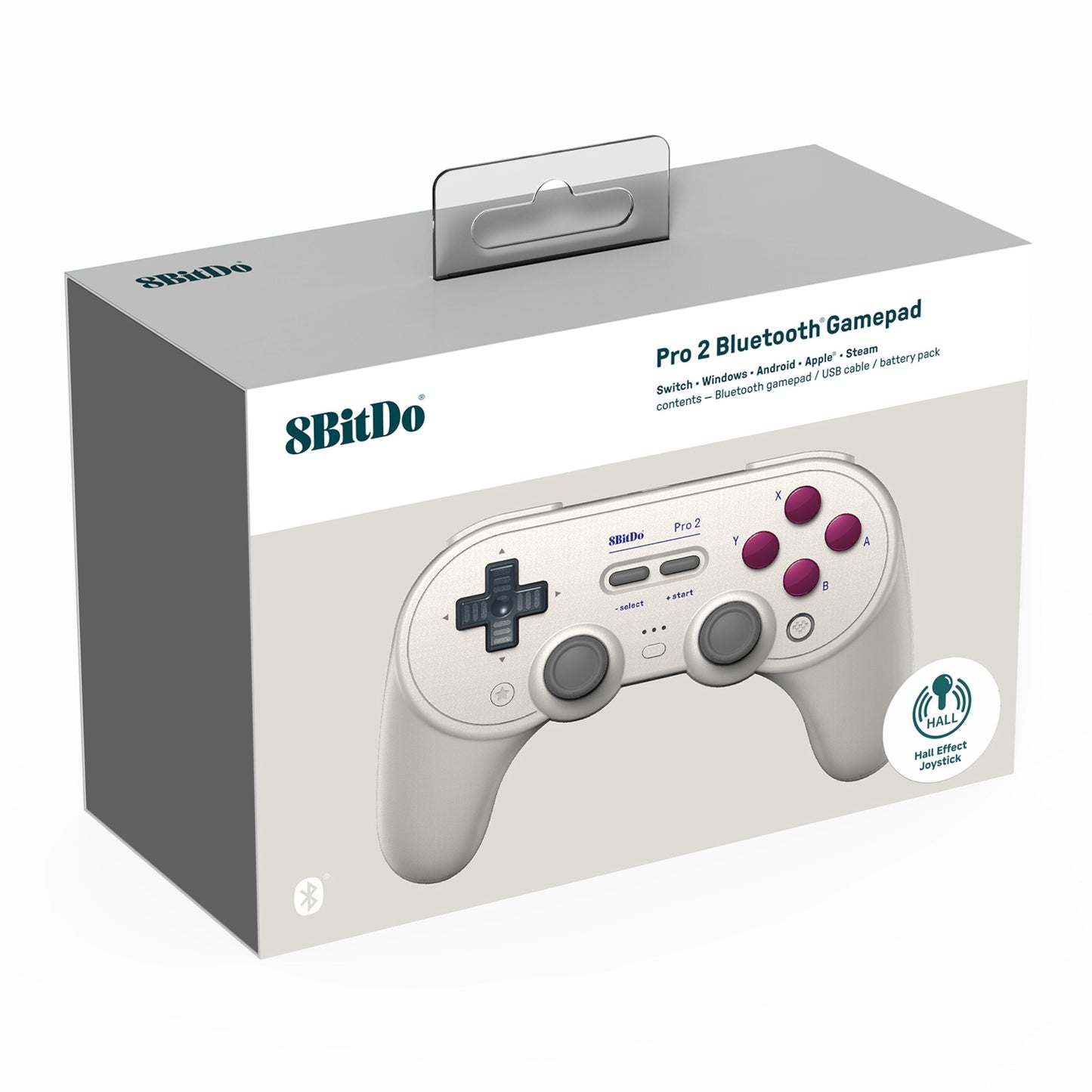 8Bitdo Pro 2 Bluetooth Hall Edition Håndkontrol, beige med mørkegrå og bordeaux knapper, til Switch, Windows, Android.