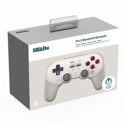 8Bitdo Pro 2 Bluetooth Hall Edition Håndkontrol, beige med mørkegrå og bordeaux knapper, til Switch, Windows, Android.