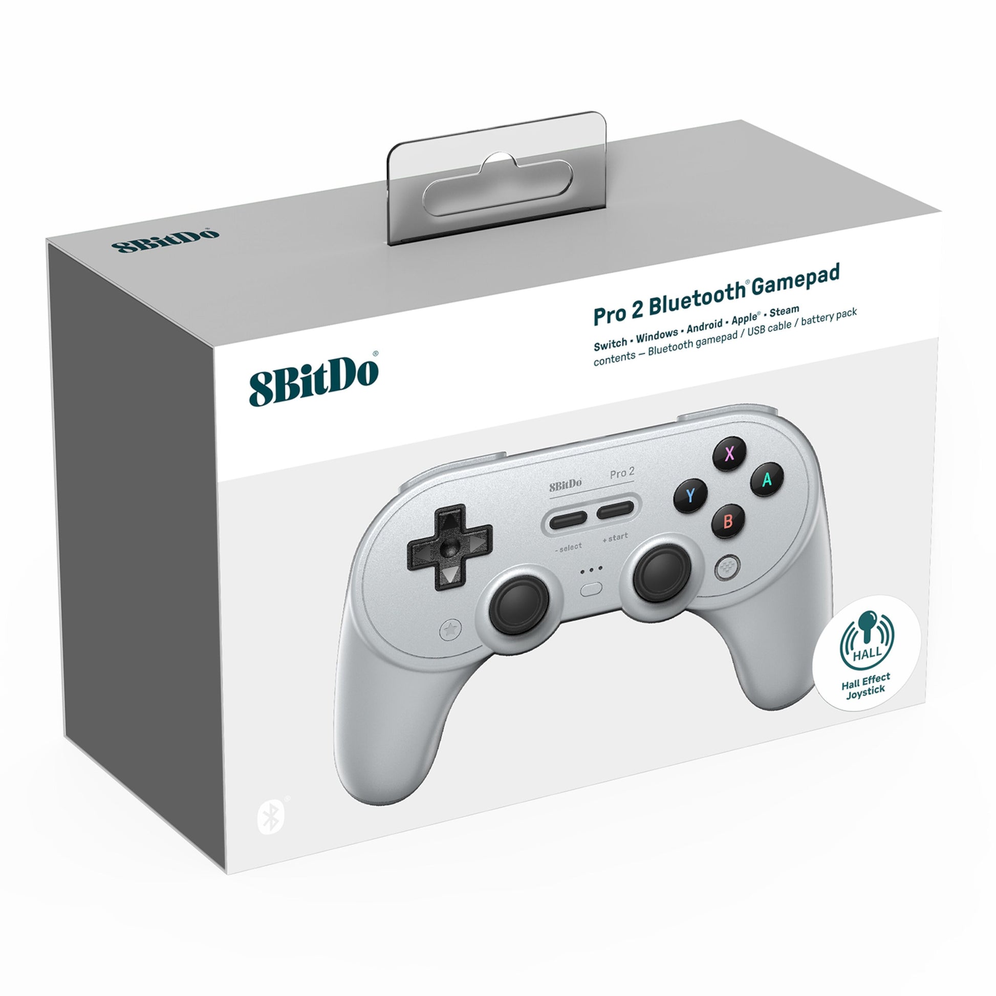 8Bitdo Pro 2 Bluetooth Hall Edition håndkontrol grå, Switch/Windows/Android/Steam kompatibel, Hall-effektsensor.