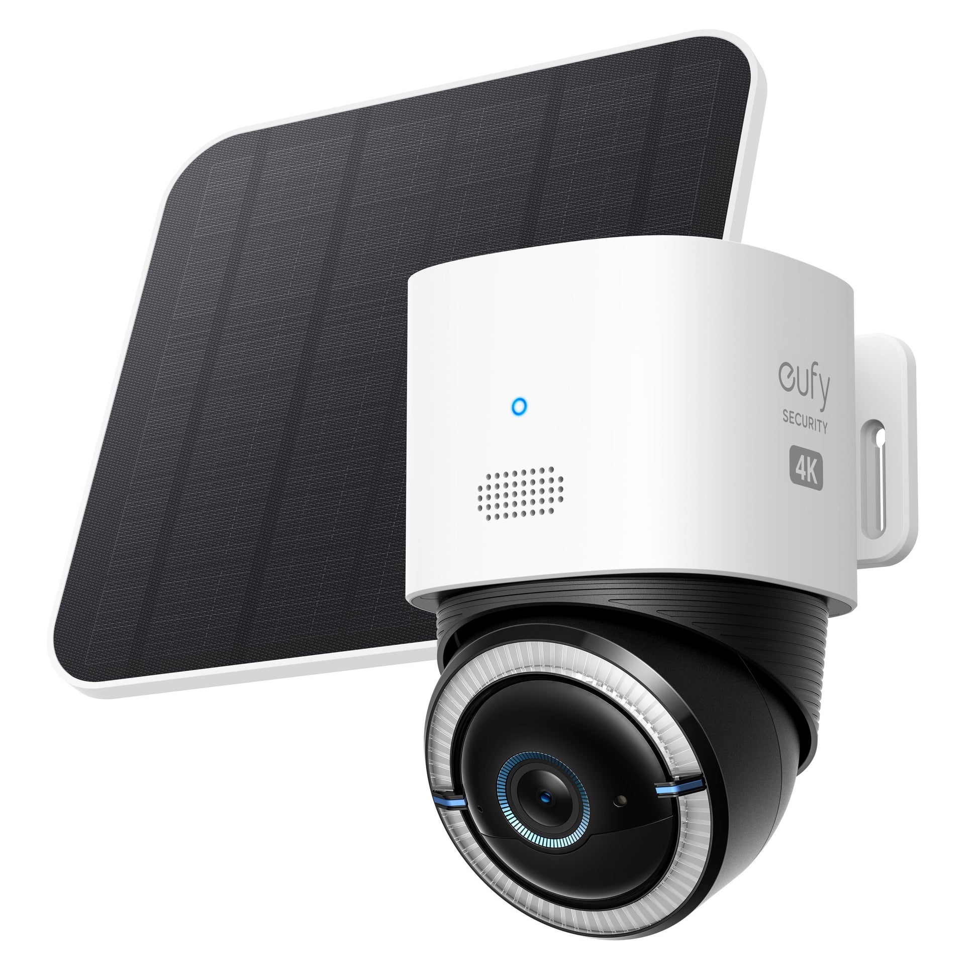 Eufy S330 4G LTE solcelledrevet overvågningskamera, 4K, lokal lagring, sort-hvidt design.