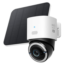 Eufy S330 4G LTE solcelledrevet overvågningskamera, 4K, lokal lagring, sort-hvidt design.