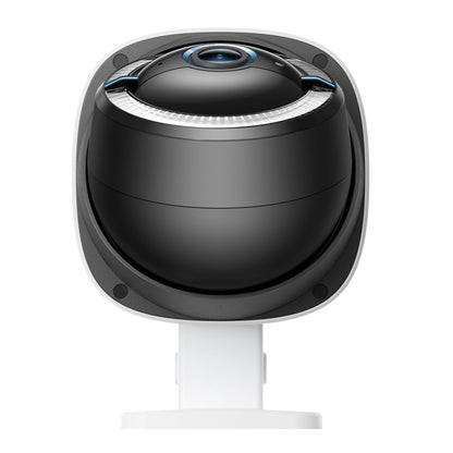 Eufy 4G LTE solcelledrevet overvågningskamera S330 sort/hvid, rundet design på hvidt stativ, fleksibel uden strøm eller wifi.