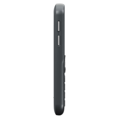 Doro Leva L11 4G mobiltelefon i sideprofil med to aflange volumeknapper og afrundede kanter.