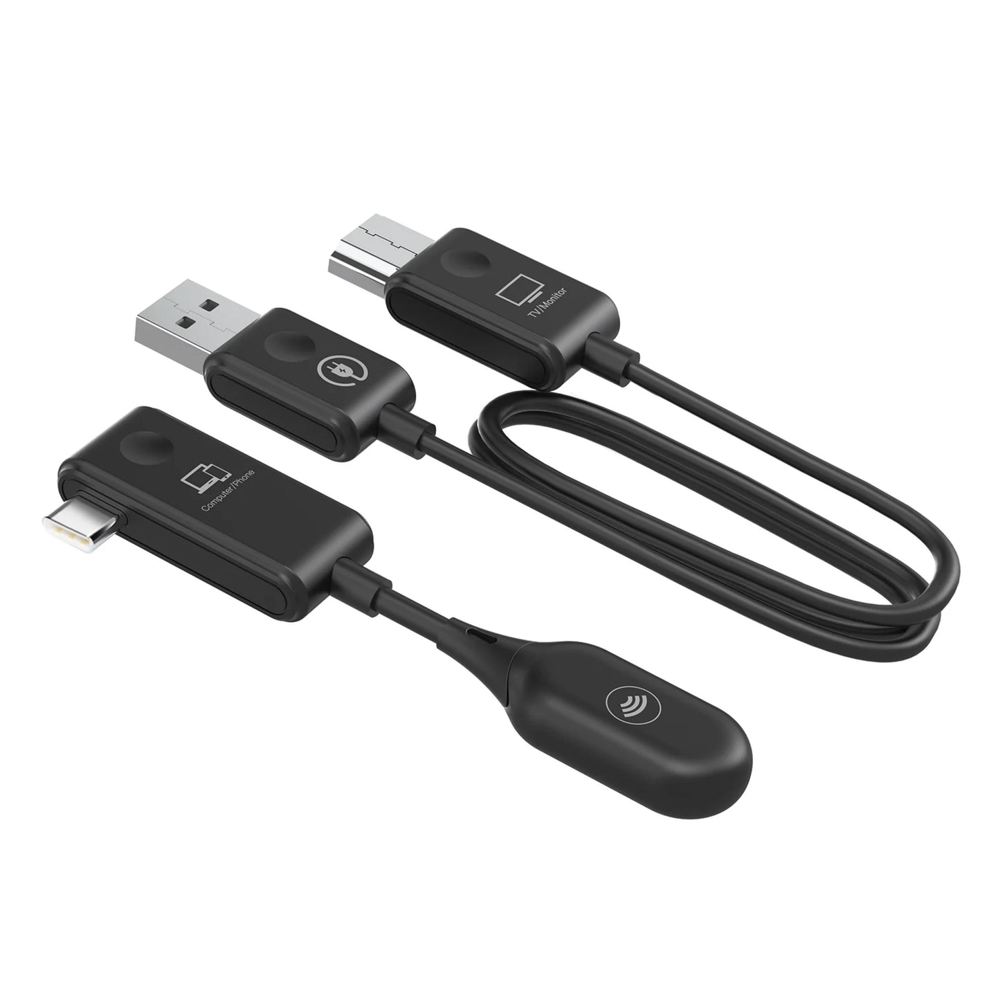 Minix Neo C1 sort USB-C til HDMI trådløs skærmdongle med tydelig mærkning og understøttelse af Full HD-streaming.