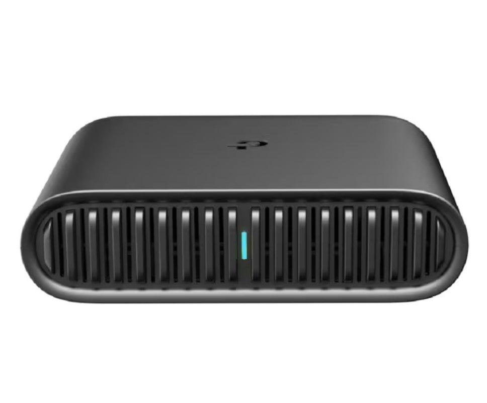 TP-Link TL-WR1502X Travel Router AX1500 WiFi 6, sort rektangulær med afrundede kanter, frontgrill og midterste blå LED.