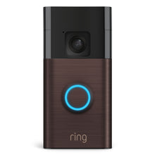 Ring batteridrevet video dørklokke venetiansk bronze, lysende blå ring om knap, farve-nattesyn, bevægelsesregistrering, frontvisning.