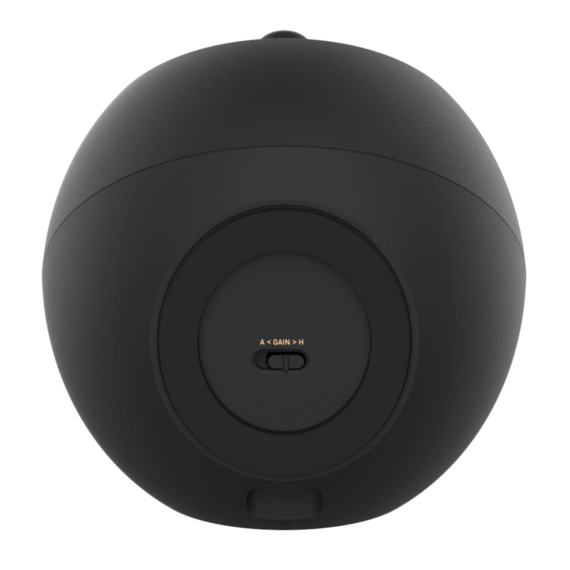 Creative Pebble V3 computerhøjttaler, sort, rund med centreret GAIN-knap, matte detaljer, USB-C og Bluetooth.