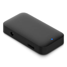 USB 5 Gb/s hub med strømforsyning 4-vejs, sort, afrundede kanter, blå LED-lys, fire USB 3.0-porte på siden.