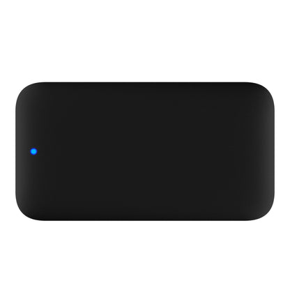 Plexgear USB 3.0 hub 4-ports sort, rektangulær med afrundede kanter og blå LED-indikator venstre side.